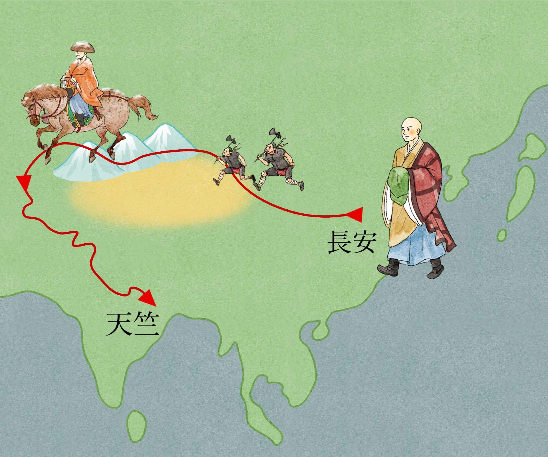 玄奘三蔵の旅のイラスト