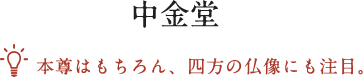 中金堂 本尊はもちろん、四方の仏像にも注目。